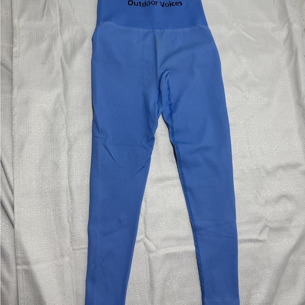 Outdoor Voices Blue Ribbed Leggings Size Small High Waist Activewear